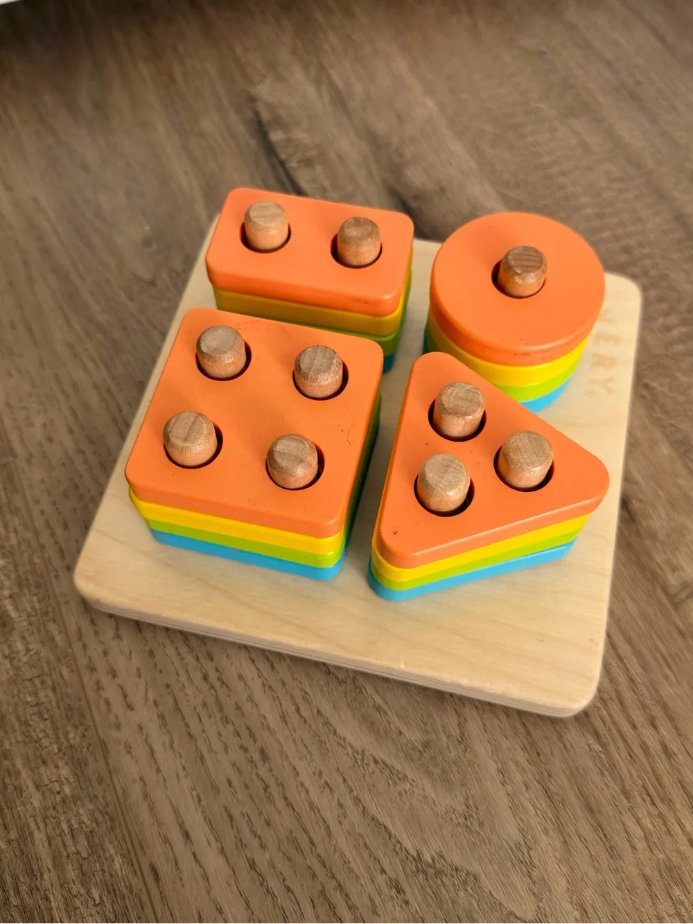 Lovevery Wooden Stacking Shape Toy Orange Blue Green Yellow Motor Skills